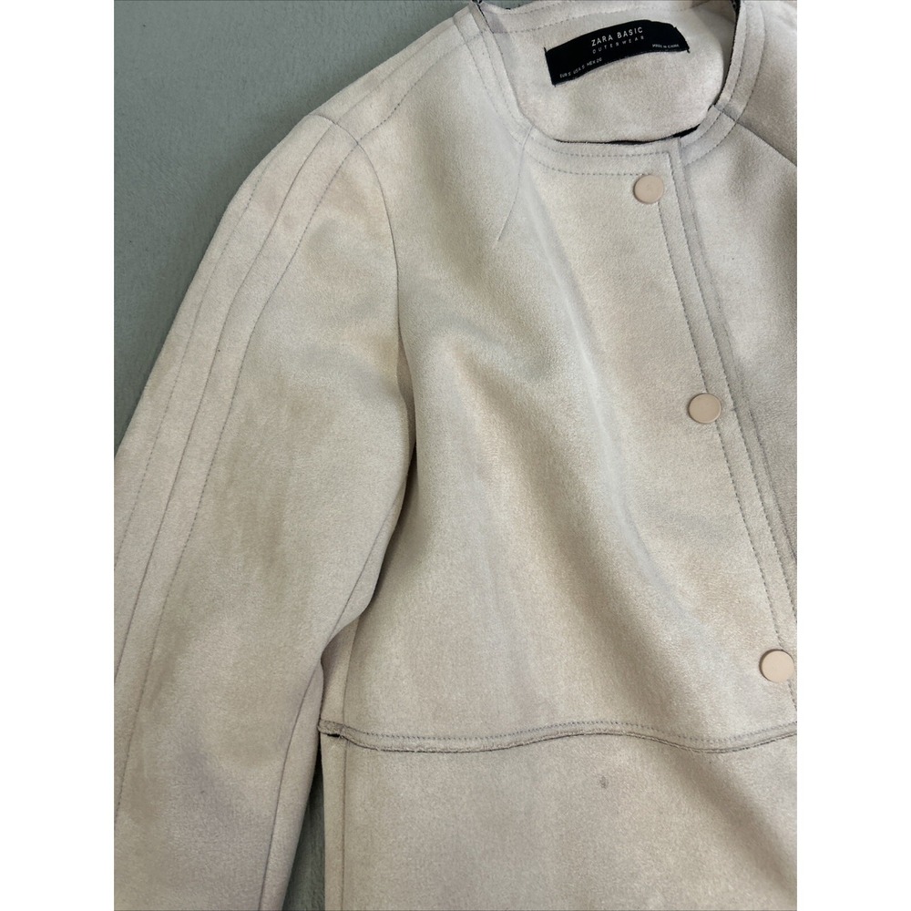 Zara Basics Womens Outerwear Pale Pink Faux Suede Jacket Size Small Pea Coat - Picture 8 of 16